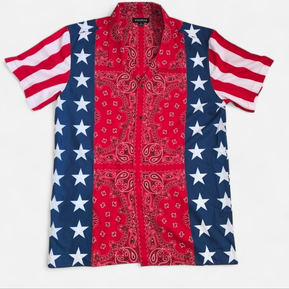 PacSun Men's‎ Patriotic From Dusk To Dawn Woven Camp Shirt Medium